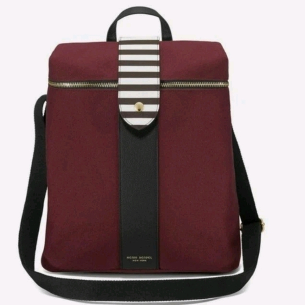 Henri Bendel Limited Edition Convertible Canvas & Leather Burgundy Backpack